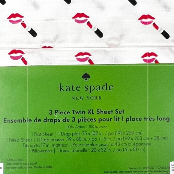 Kate Spade - ‘Lipstick 💋’ Twin XL Sheet Set. NWT. - Picture 2 of 2